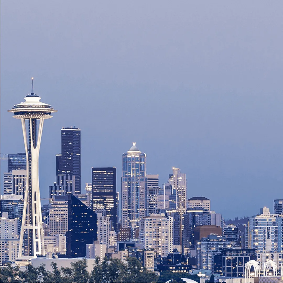 Seattle skyline - scheduled delivery routes across Washington